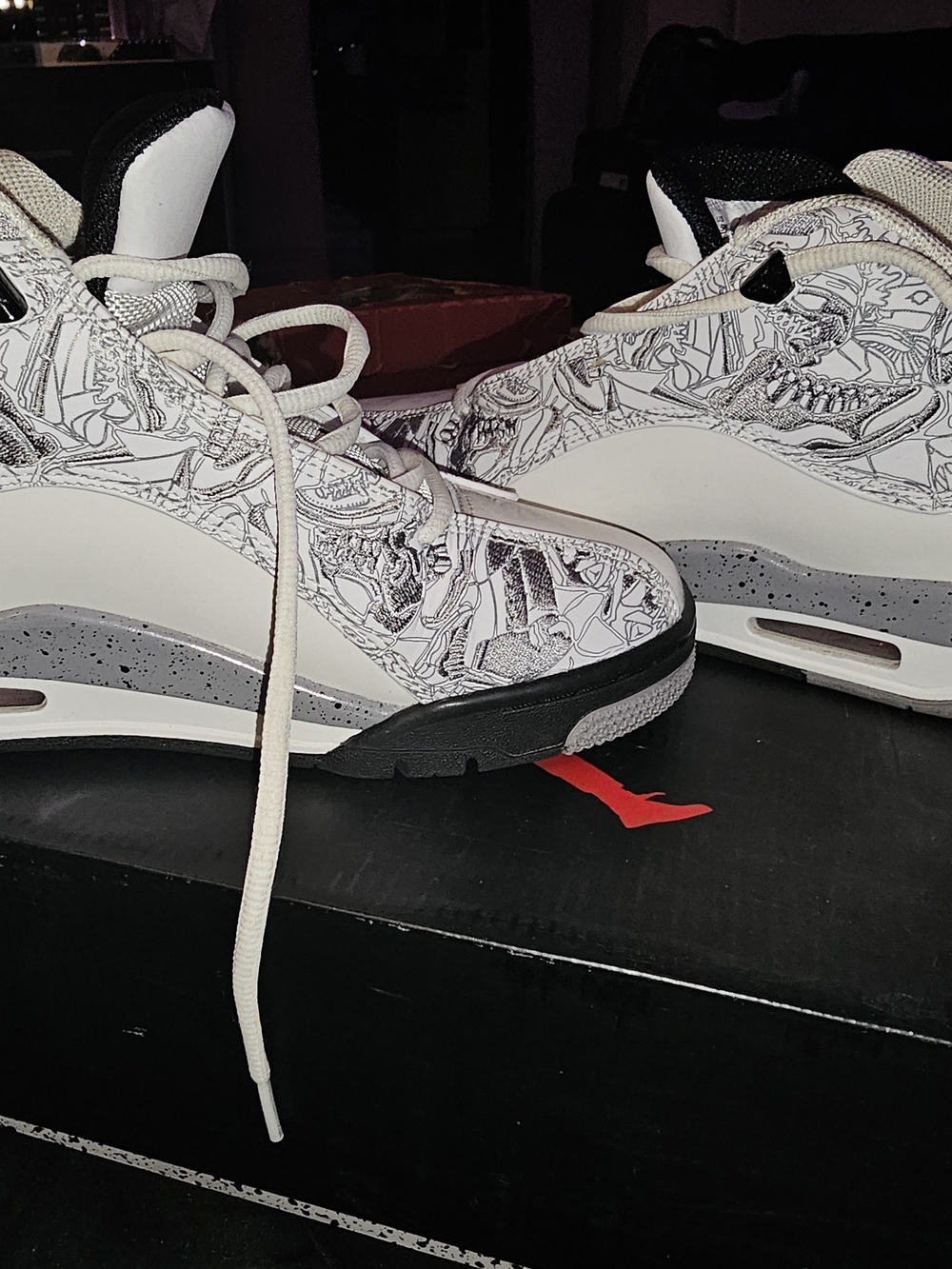 Jordan Kids White and Black Graphic High-Top Sneakers with Speckled Midsole
